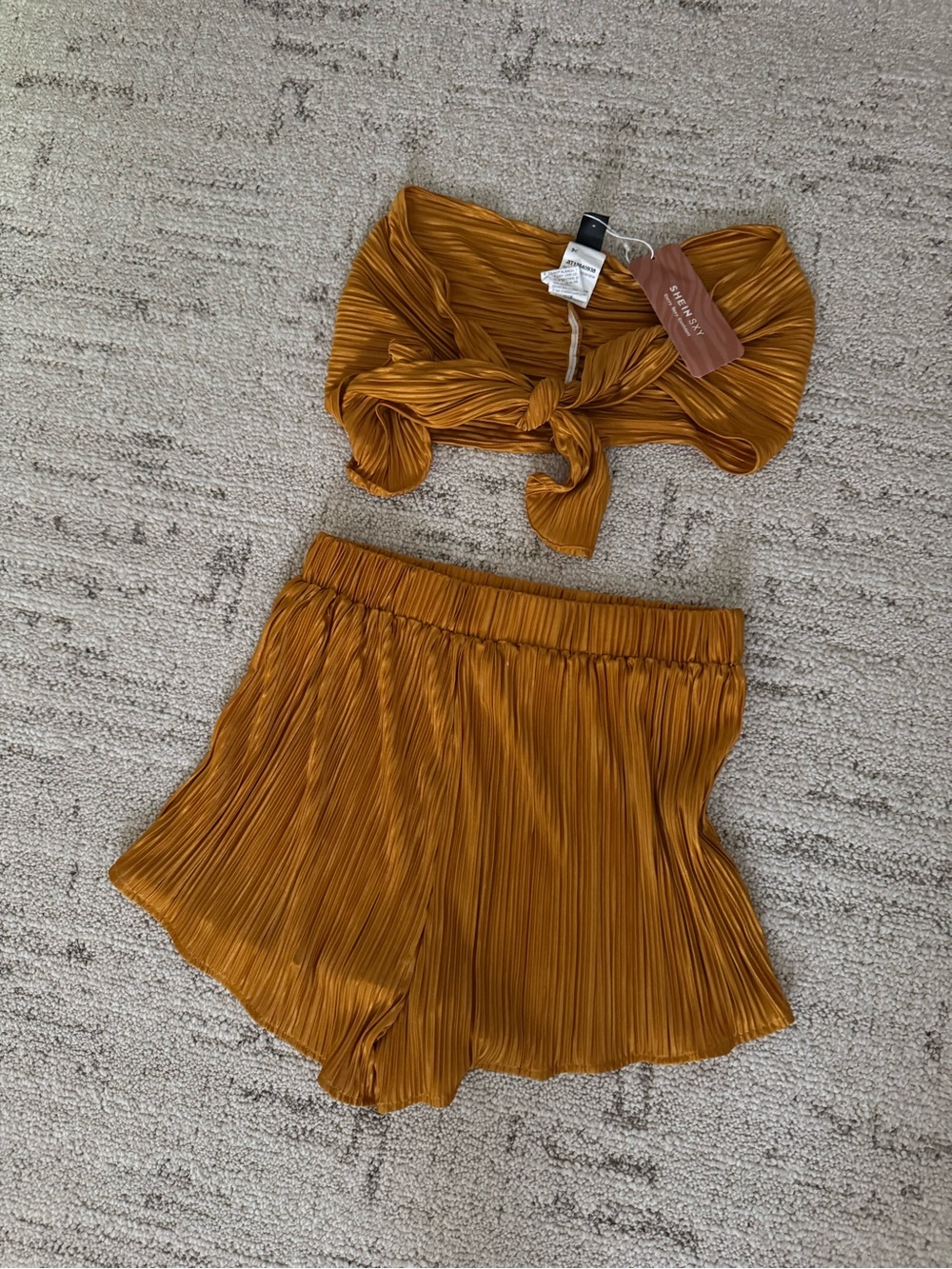 SHEIN Pleated High-Waist Shorts in Mustard Gold